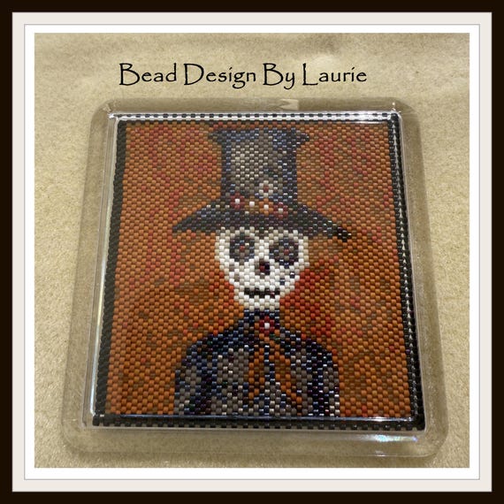 Beaded Coaster Spooky Skeleton Peyote Stitch Digital Pattern