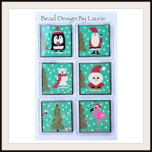 Christmas Beaded Coasters Pattern: Santa, Polar bear, Flamingo, Tree, Penguin, Owl (Digital Pattern)