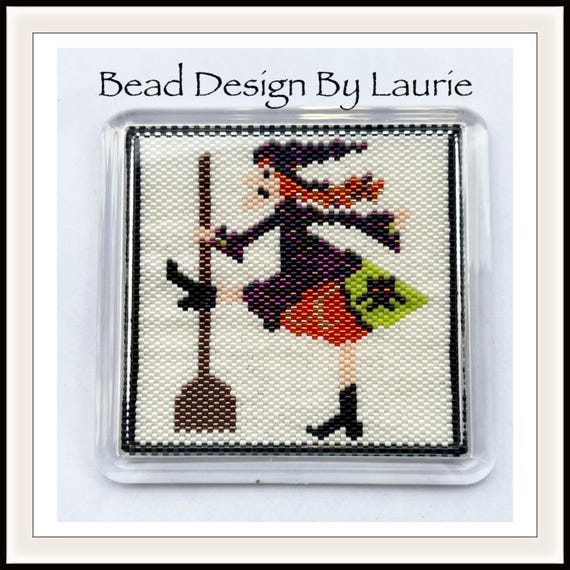A Witch and Her Broom Beaded Peyote Stitched Digital Pattern