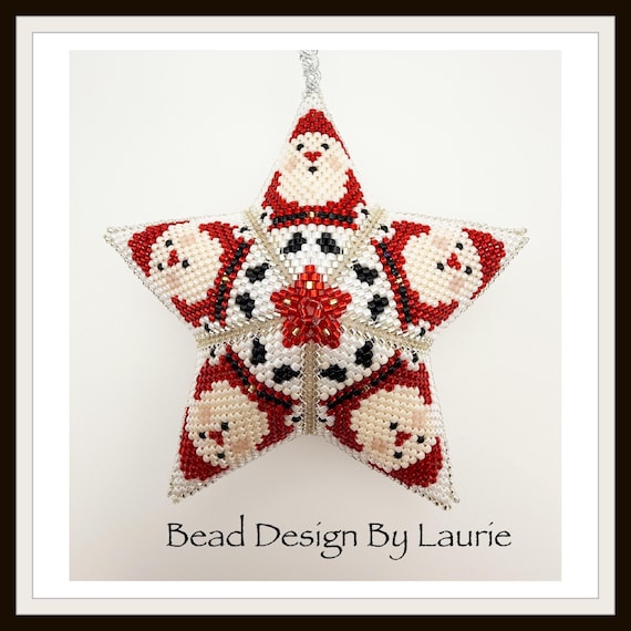 Beaded Christmas Star Santa Peyote Stitched Digital Pattern