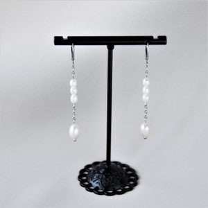 Freshwater pearl earrings/Dainty Pearl Earrings/Pearl dangle earrings/Dangly real pearl earrings/Bridal pearl earrings image 3