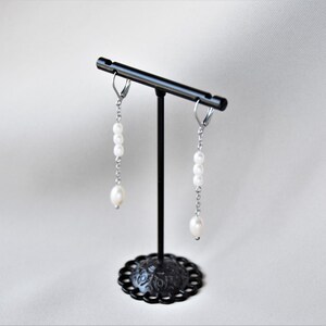 Freshwater pearl earrings/Dainty Pearl Earrings/Pearl dangle earrings/Dangly real pearl earrings/Bridal pearl earrings image 2