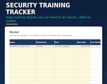 Employee Security Training Tracker Excel | Cybersecurity Awareness Sign-off Log, Compliance Records (Digital Download)
