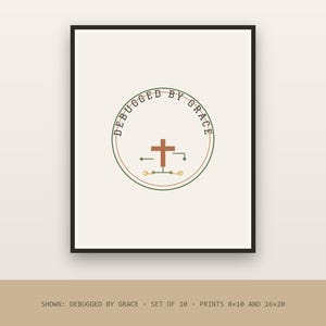 Set van 10 christelijke tech-muurdecoraties | Printbare afbeeldingen voor Faith Coder Programmer