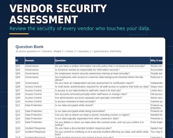 Vendor Security Assessment Excel Template | Third-Party Risk Scoring & Approval Log (Digital Download)