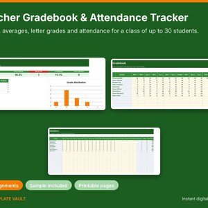 Teacher Gradebook Excel, Attendance Tracker Spreadsheet, Class Grade Calculator, Student Grade Book, Homeschool Grade Tracker