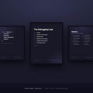 Tech Nerd Wall Art Set of 3 | Printable Developer Office Decor | Dark Minimal Coding Posters | Instant Digital Download