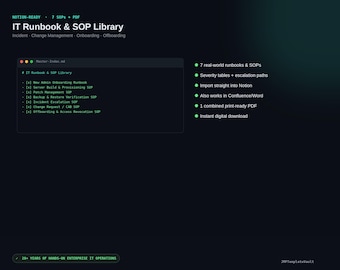 IT Runbook & SOP Library for Sysadmins | Notion Template, 7 Real-World Procedures (Digital Download)