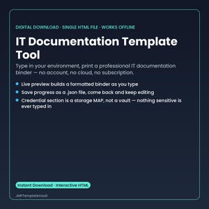 Mallverktyg för IT-dokumentation | Generator för nätverksdokumentation | Sysadmin MSP Binder | Interaktiv HTML fungerar offline