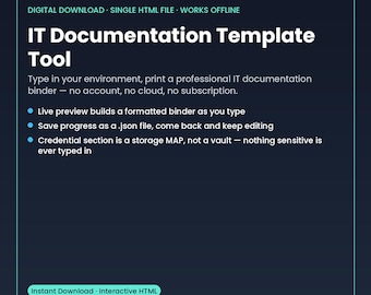 IT Documentation Template Tool | Network Documentation Generator | Sysadmin MSP Binder | Interactive HTML Works Offline