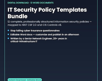 IT Security Policy Templates Bundle | 12 Editable Word Docs (NIST, CIS Mapped) (Digital Download)