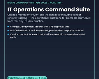 IT Operations Command Suite | Change Management, Incident Response & Vendor Tracker Templates | Excel, Word