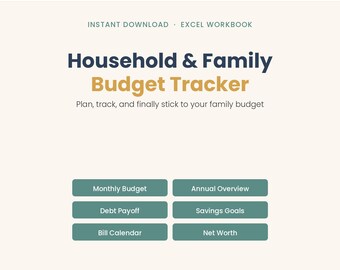 Family Budget Tracker Excel Template | Debt Payoff, Savings Goals (Digital Download)