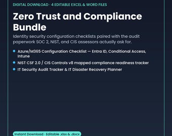 Zero Trust Compliance Bundle | Azure Entra ID, NIST CIS Audit Tracker (Digital Download)