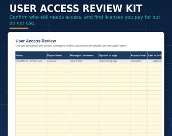 User Access Review Template Excel | Annual Access Recertification, License Audit, Privileged Accounts (Digital Download)