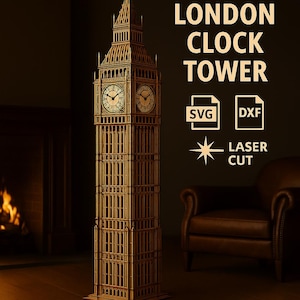 London Clock Tower - Big Ben SVG Template - Laser Cut Big Ben Design - Glowforge DXF File for CNC and Laser Cutting - 860mm
