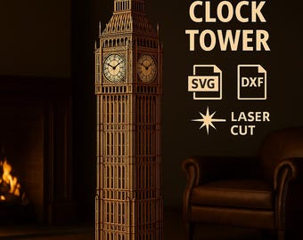 Plantilla SVG del Big Ben: Diseño de la Torre del Reloj de Londres cortado con láser (860 mm, archivo DXF)