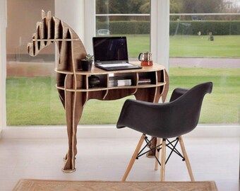 Estantería y mesa auxiliar con forma de caballo cortadas con láser - Archivo digital DXF