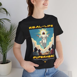 Real-Life Superhero Christian T-Shirt. Jesus Flying
