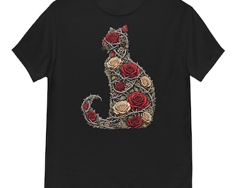 Cats and Roses Unisex Graphic T-Shirt 100% Cotton