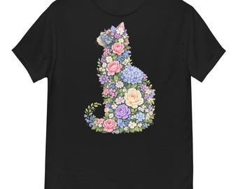 Floral Cat Unisex Graphic T-Shirt 100% Cotton