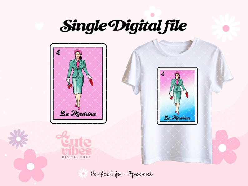 La Dama PNG, La Madrina Mexican Loteria PNG, La Madrina Loteria Style for print, Sublimation Digital flatten file instant download image 2