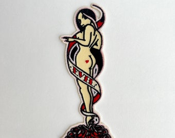 Evil Girl embroidered patches, pin-up bombshell girl patches