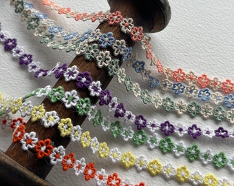 Ditsy Flower Embroidered ribbon trim. Lots of colours. Sold by the metre