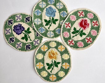 Large Oval Embroidered Rose Vintage Patch, retro applique patches, repair patches, 1980s sew-on patch
