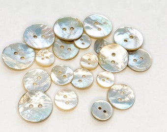 10 Akoya Shell Buttons - Natural. Available in 5 sizes - 10mm, 11mm, 13mm, 15mm, 18mm, natural mother of pearl buttons