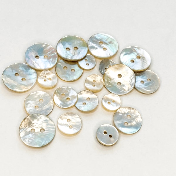 10 Akoya Shell Buttons - Natural. Available in 5 sizes - 10mm, 11mm, 13mm, 15mm, 18mm, natural mother of pearl buttons