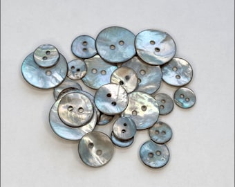 10 Akoya Shell Buttons - smoke grey. Available in 5 sizes - 10mm, 11mm, 13mm, 15mm, 18mm, natural mother of pearl buttons
