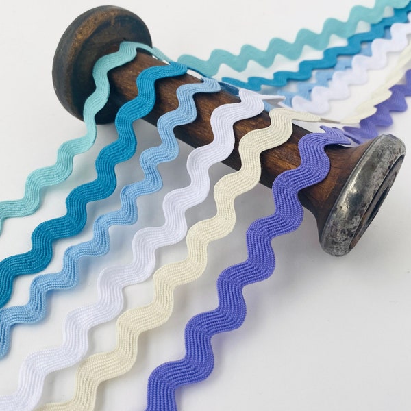 20mm (3/4") wide Ric Rac ribbon in 13 colours. Sold by the metre