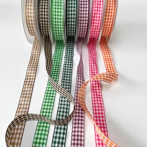 15mm (5/8&quot;) breed Gingham ruit taf lint in 7 kleuren. Verkocht per meter