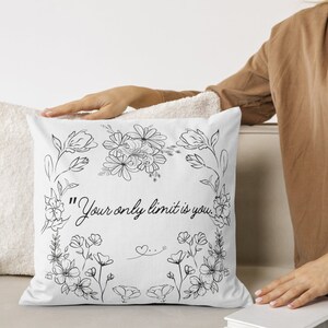 White Floral Pillow, Quote Pillow, Polyester Square Pillow, Floral Decor, Gift for Mom, Floral Home Accent, Housewarming Gift, Pillow Cover