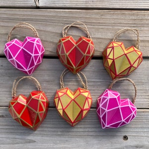 Heart Ornaments, Valentines Day Gift, Heart Gift, Valentines Day Party Favors, Heart Home Decor, Geometric Heart, Ornaments, Gift For Love