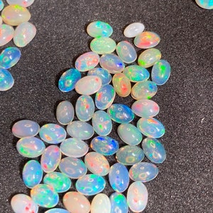 Natural White Opal Oval Cabochon Natural Welo Ethiopian Opal 6*4MM Loose 10 Pieces Oval Cabochon Multi Fire Opal Oval Cabochon For Jewellery