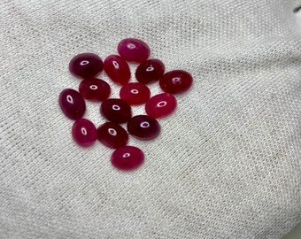 14 bloedrode robijn cabochons, natuurlijke ovale edelstenen