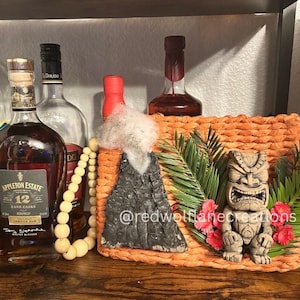 Tiki of the Sacred Flame – Tiki Purse with light up Volcano, Tiki Totem & Tropical Floral Accents | Island-Inspired Statement Bag