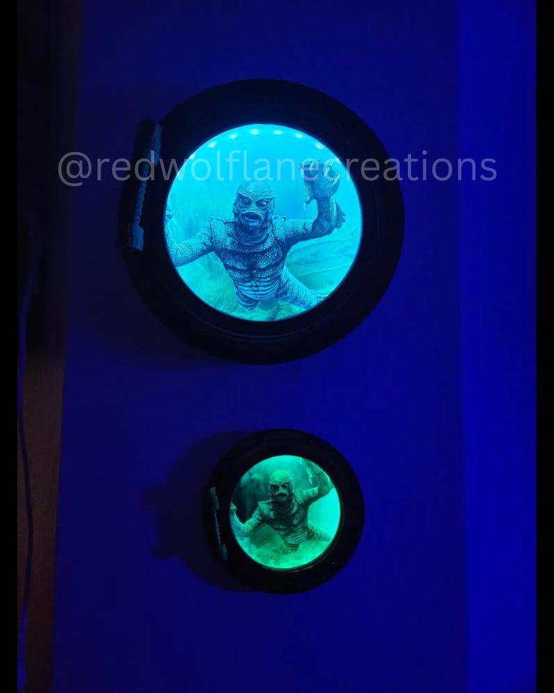 View of Large Creature From the Black Lagoon Porthole Wall Decor | LED Horror ...
