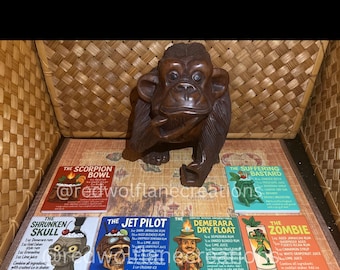 Tiki Cocktail Recipe Coaster Set – 6 Glossy Ceramic Coasters – Retro Exotica Drink Recipes – Home Tiki Bar Decor – Mid Century Modern Barwar
