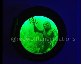 Creature of the Black Lagoon: The Lurker Beneath | Light-Up Horror Porthole Wall Art | Nautical Monster Decor