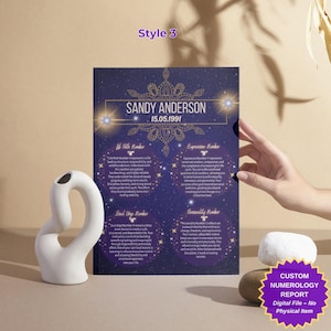 Conjunto de Leitura Numerológica Personalizada, Relatório e Cartões de Caminho de Vida Personalizados, Presente Espiritual de Aniversário