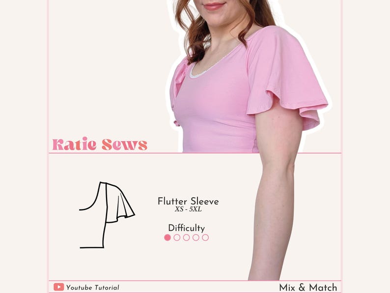 Flutter Sleeve Sewing Pattern: Mix & Match Sleeves (Digital PDF XS-5XL) image 1