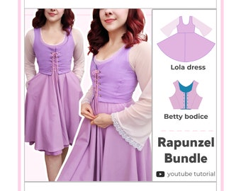 Rapunzel Dress Sewing Pattern Bundle: Bodice & Fit Flare Dress (Digital PDF XS-5XL)