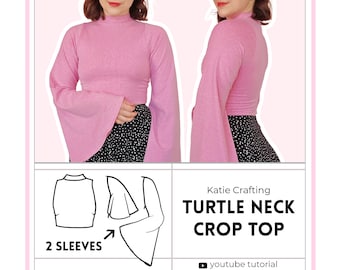 Turtle Neck Crop Top | 2 Sleeves Options | Mix & Match | Digital PDF Sewing Pattern | XS - 5XL | Instant Download | Beginner Friendly