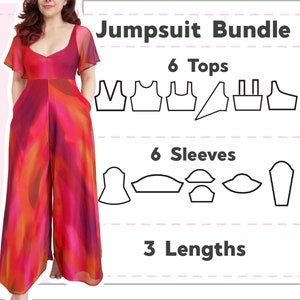 Jumpsuit Bundle Sewing Pattern | 6 Tops | 6 Sleeves | Mix & Match | Digital PDF Sewing Pattern | XS - 5XL | Instant Download