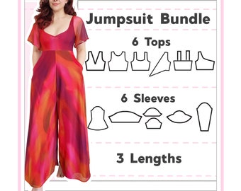 Jumpsuit Bundle Sewing Pattern | 6 Tops | 6 Sleeves | Mix & Match | Digital PDF Sewing Pattern | XS - 5XL | Instant Download