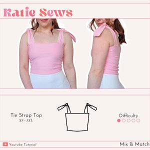 Crop Top With Tie Straps | Mix & Match | Digital PDF Sewing Pattern | XS - 5XL | Instant Download | Beginner Friendly