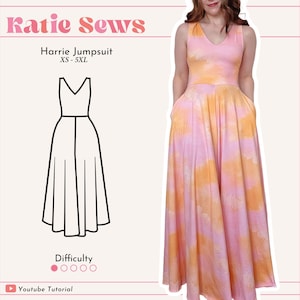 Wide Leg Fit & Flare Jumpsuit With Pockets | Digital PDF Sewing Pattern | XS - 5XL | Instant Download
